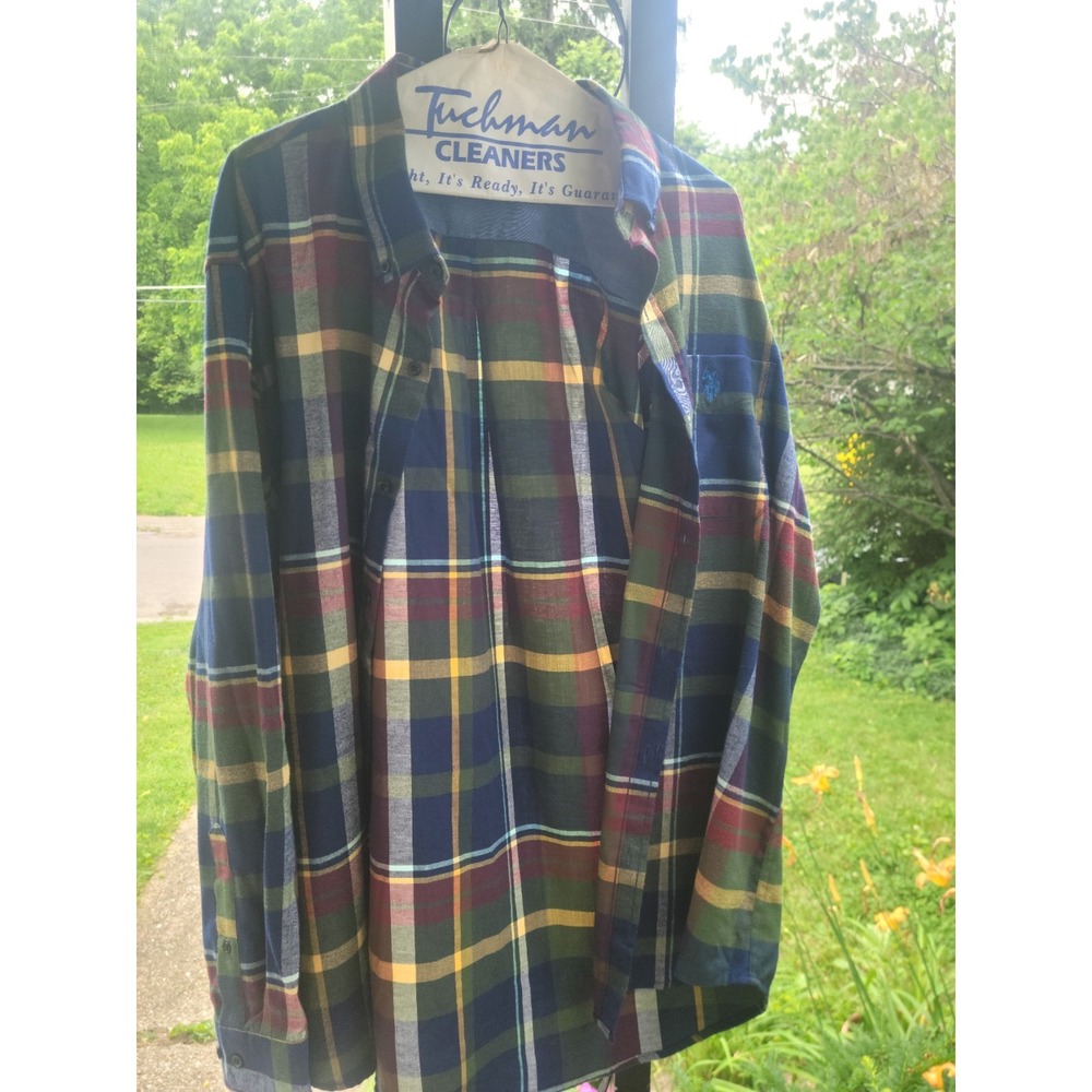 US Polo Assn. Button Up Long Sleeve Cotton Dark Plaid Shirt Size 2XL